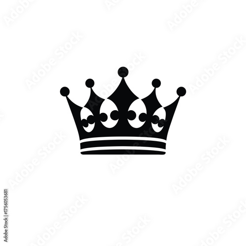 Classic Crown Design on Transparent Background Royalty Symbol Black Shape