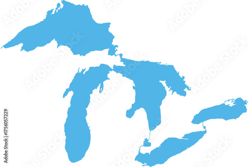 The Great Lakes USA Canada Blue Map Silhouette Vector