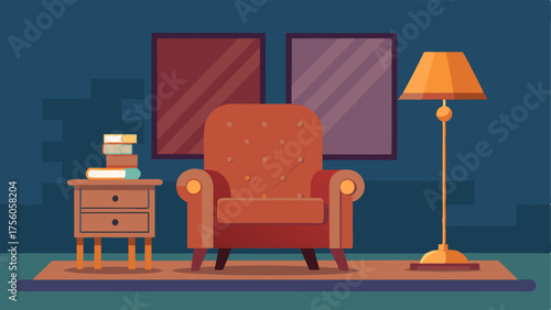 A cozy corner with a vintage leather armchair a modern side table and a classic floor lamp.