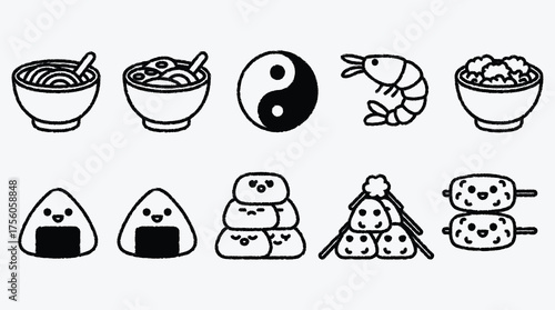Cute Cartoon Japanese Food Icons Set Vector Illustration Design