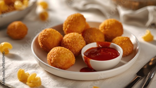 Crispy Macaroni and Cheese Balls Served with Tomato Sauce