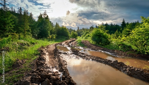 Muddy Terrain With Squelching Mud Puddles And Lush Greenery