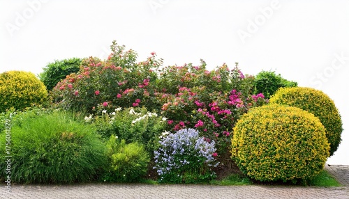 Beautiful Greenery And Shrubbery With Small Colorful Flowers Isolated On Transparent Background
