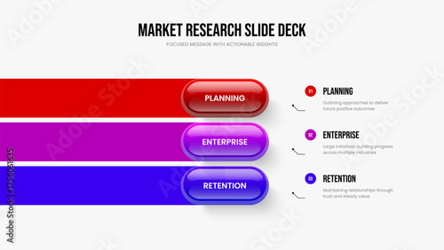 Advertising Proposal Presentation Template Vector Illustration. Company Visualization Three Step Diagram Slide Design. Visual Performance 3 Option Infographic Slideshow Layout.