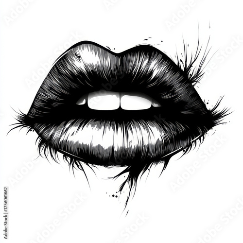 Dramatic black and white illustration of textured lips, representing intensity and edgy style