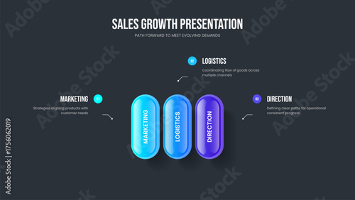 Modern Overview 3 Element Diagram Presentation Layout. Creative Portfolio Three Step Infographic Slide Template. Financial Development Slideshow Design Vector Illustration.