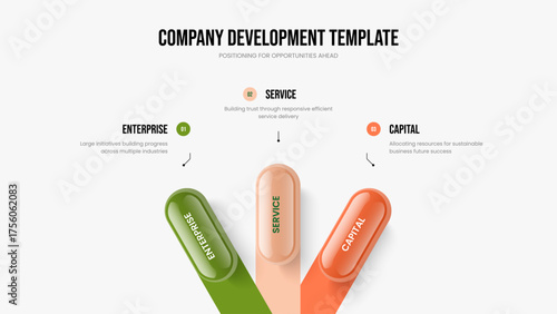 Business Report Presentation Design Vector Illustration. Market Review Three Step Diagram Slide Template. Project Introduction 3 Option Infographic Frame Layout.