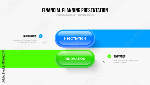 Project Planning Slideshow Design Vector Illustration. Digital Introduction 2 Step Diagram Slide Layout. Business Plan Two Element Infographic Frame Template.