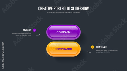Modern Review Presentation Design Vector Illustration. Creative Forecast 2 Element Infographic Frame Layout. Project Plan Two Step Diagram Slide Template.
