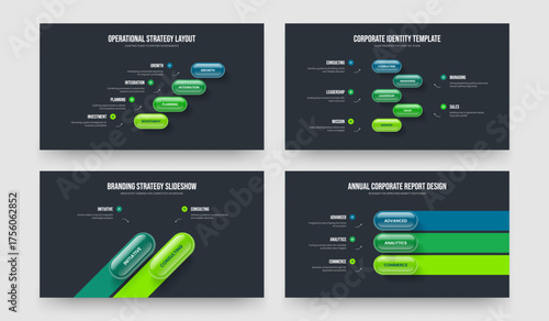 Product Visualization 4 5 2 3 Element Diagram Slide Design Collection. Consulting Analysis Four Five Two Three Option Infographic Frame Template Vector Illustration Bundle.
