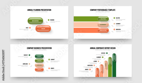 Enterprise Profile 2 3 4 5 Option Diagram Slideshow Template Collection. Visual Proposal Two Three Four Five Element Infographic Slide Layout Vector Illustration Bundle.