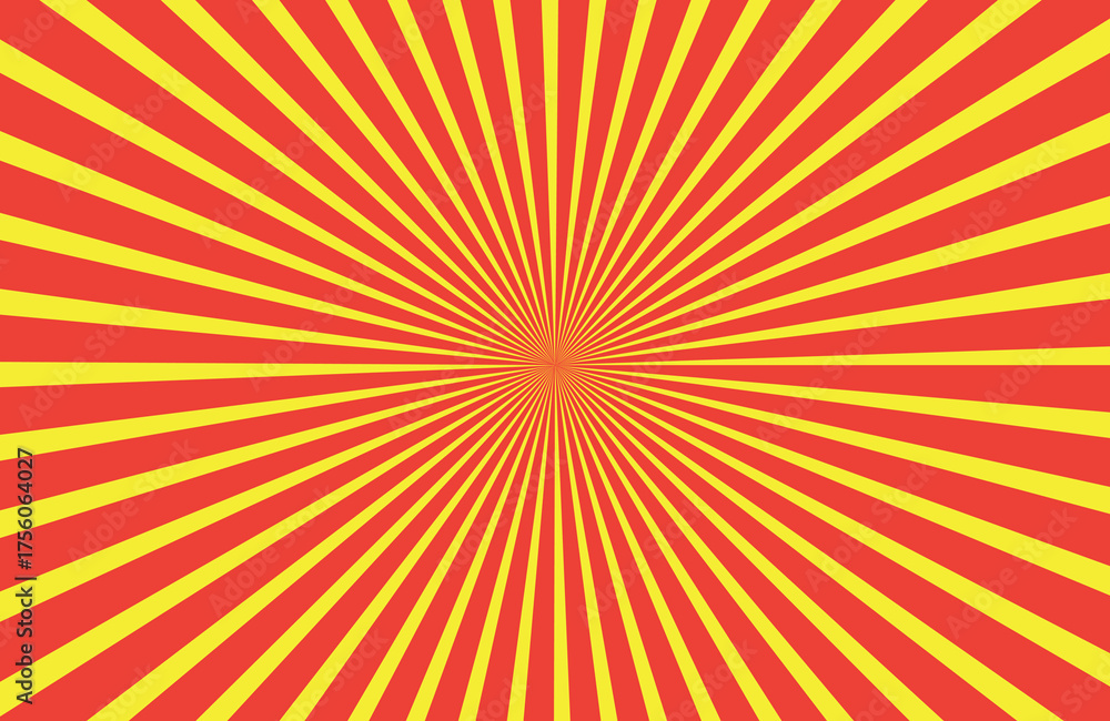 Fototapeta premium Vibrant radial burst of yellow rays emanating from a fiery orange center with subtle geometric patterns
