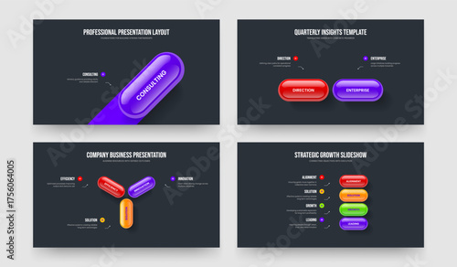 Investor Strategy One Two Three Four Option Infographic Slide Template Vector Illustration Set. Sales Development 1 2 3 4 Element Diagram Slideshow Design Bundle.