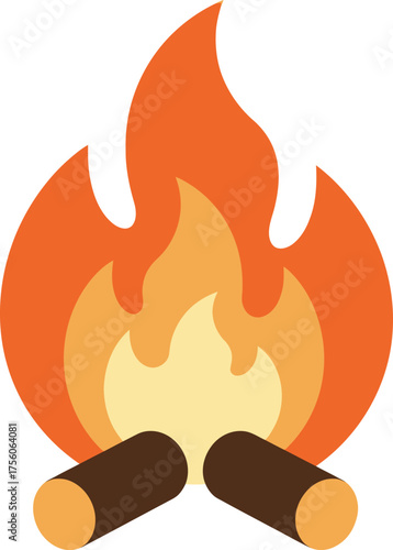 A cartoon bonfire with wood logs and bright flames.
