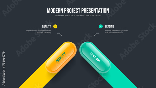 Company Performance Two Step Diagram Frame Template. Product Review Presentation Layout Vector Illustration. Business Proposal 2 Element Infographic Slide Design.