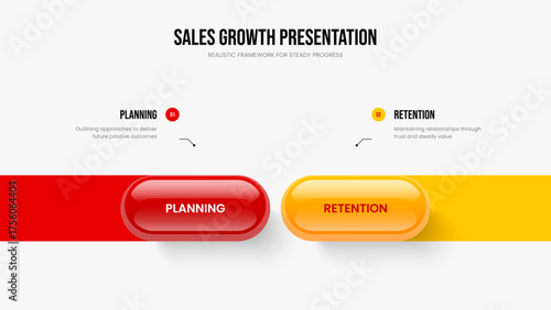 Market Plan Frame Layout Vector Illustration. Advertising Review 2 Option Diagram Presentation Template. Professional Proposal Two Step Infographic Slide Design.