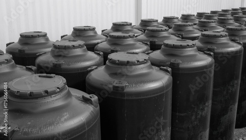 Wallpaper Mural Monochrome plastic water containers arranged neatly side by side Torontodigital.ca