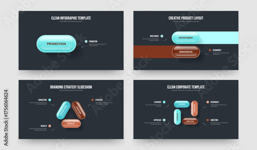 Marketing Solution One Two Three Four Element Infographic Slideshow Template Vector Illustration Collection. Modern Launch 1 2 3 4 Option Diagram Frame Layout Bundle.