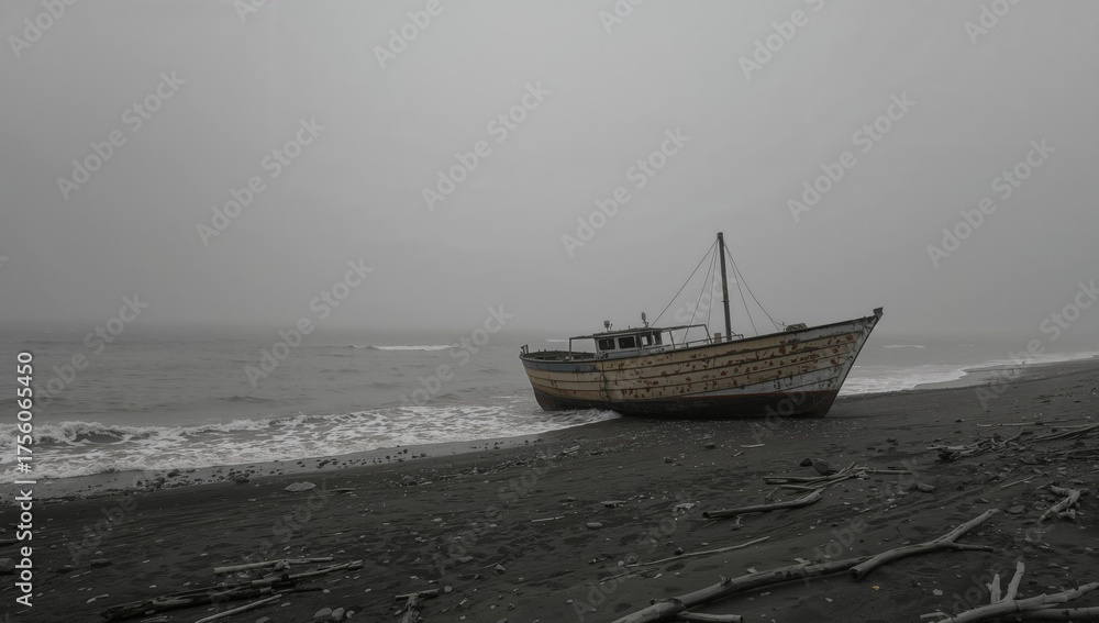 Fototapeta premium A monochrome photo of a vintage vessel docked by the shore