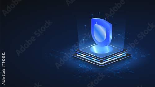ai chip security isometric vector illustration. Online server protection system concept. Computer electronics and AI systems landing page template.