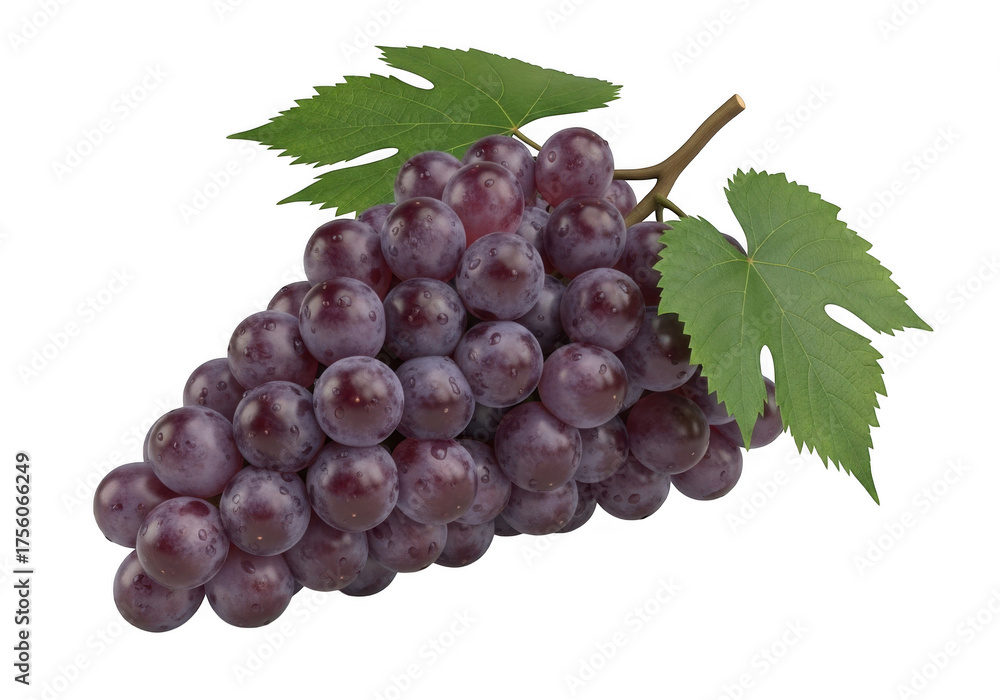 Fototapeta premium Fresh purple grape bunch isolated on transparent background