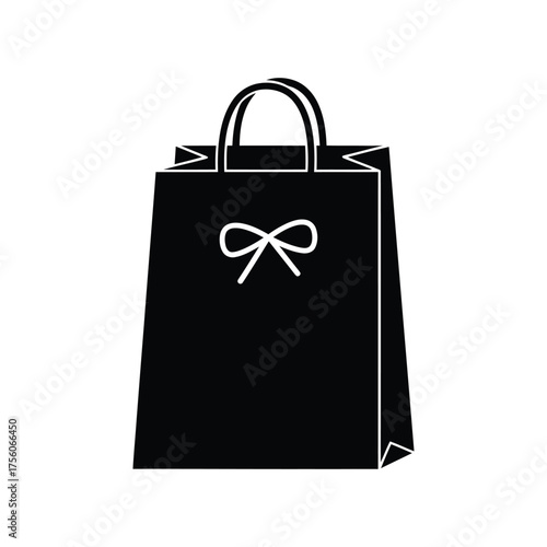 A black shopping bag with a bow on it, a simple and elegant design for retail and giftgiving purposes