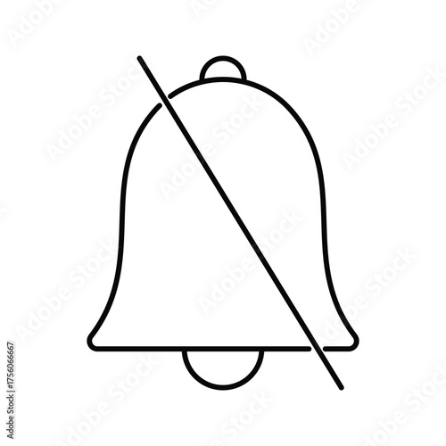Alarm silence notifications off icon vector simple graphic pictogram illustration, silent mode on symbol, sound voice door bell alert reminder, mute alarm messages ringer