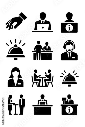 Diverse service icons customer support reception concierge business professional interactions