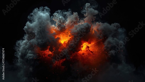 Wallpaper Mural An image depicting a thick, frothy cloud of smoke filled with numerous orange blast fragments set against a dark background. Torontodigital.ca