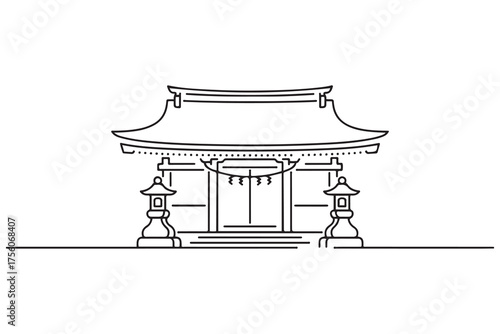 shrine icon. Thin linear style design. one line Icon drawing with white background