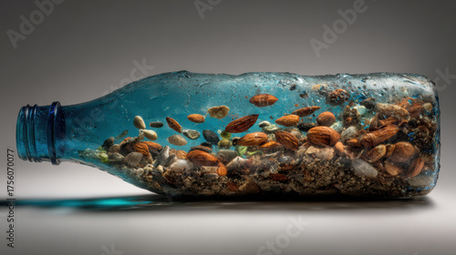 Nuts inside blue plastic bo...