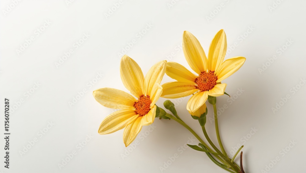 Fototapeta premium Isolated Cascabela thevetia blossoms on a natural white backdrop