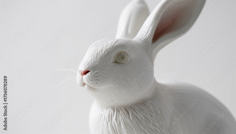 Fototapeta premium Close-up of a white porcelain Easter bunny on a plain white background