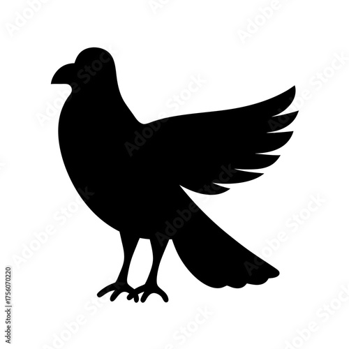 Majestic black silhouette of a long-tailed phoenix bird with spread wings and detailed feathers