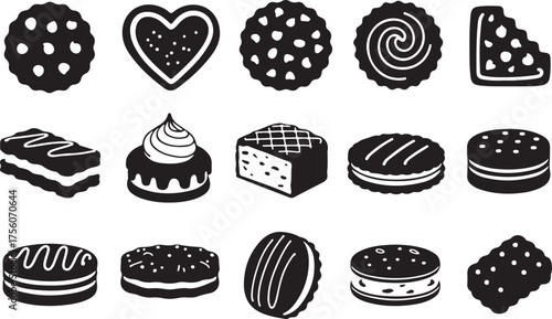 Set of sweet biscuit icons vector artwork for dessert, cafe, and pastry packaging design elements