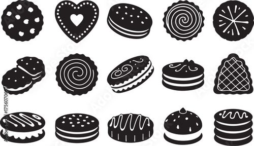 Assorted biscuit and cookie shapes isolated on white for food design, cafe menu, and confectionery art