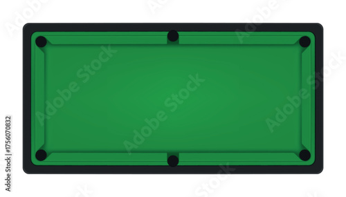 A top view of a billiard table featuring a green felt surface and rounded pockets at each corner, ideal for playing various billiard games in a cozy indoor setting.