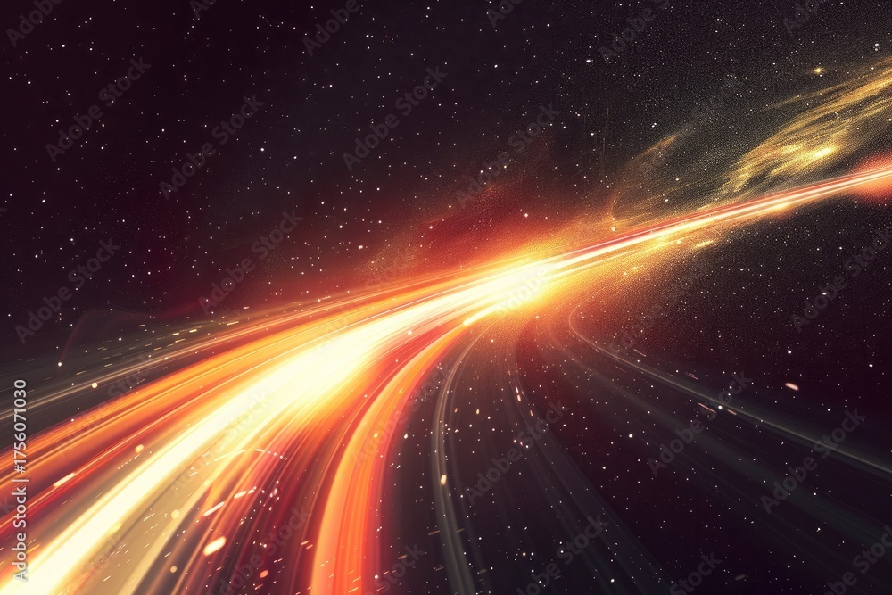 Obraz premium Light streaks traveling through space. Background stars. Concept for speed