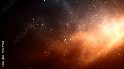 A vibrant star-filled galaxy shines with a warm orange glow meeting the cold blue expanse of the universe