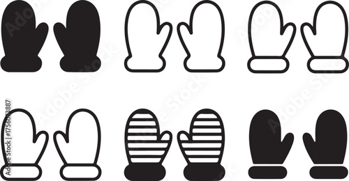 Warm winter mittens vector illustration assortment isolated on white for fashion and seasonal art
