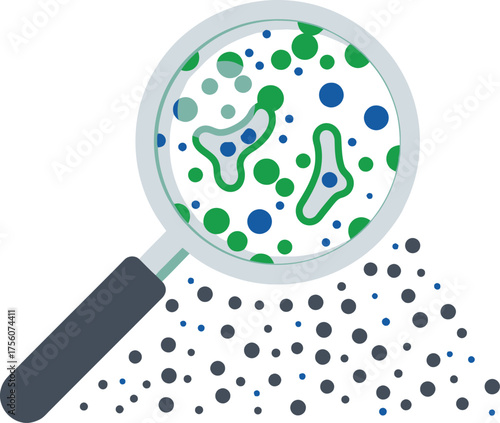 Magnifying glass reveals microscopic germs. Clean, simple .