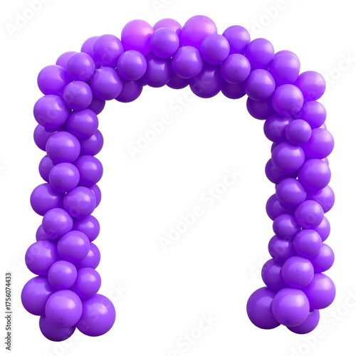 Purple balloon arch isolated on white and transparent background