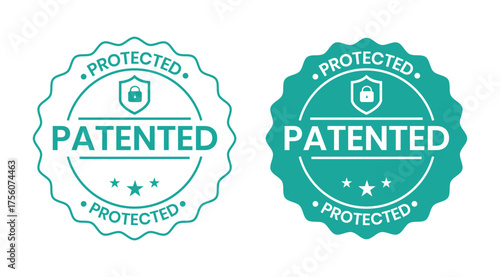 Patented Protected, Technology, Intellectual Property, Patent Applied logo, badge, icon, sticker, label, emblem, stamp, symbol, black, line circle, flat vector, isolated illustration.