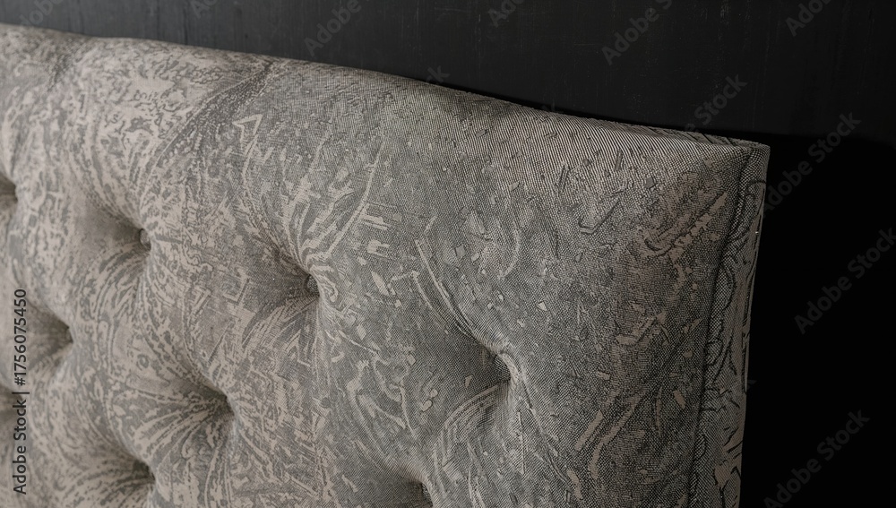 Obraz premium Detailed Look at Stylish Upholstered Bed Headboard Featuring Quilted Design and Contemporary Motif