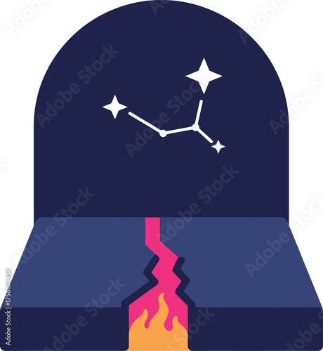 Stylized volcano erupting, Taurus constellation on top. Science .