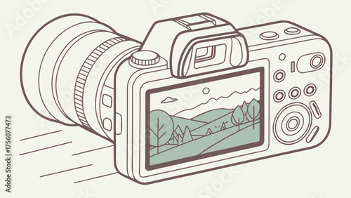 Stunning camera capturing scenic landscape, perfect for photography blogs, travel guides, or creative projects, showcasing adventure and exploration beautifully