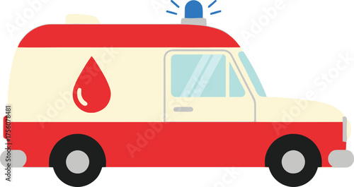 Stylized ambulance with a blood drop, ideal for a healthcare concept.