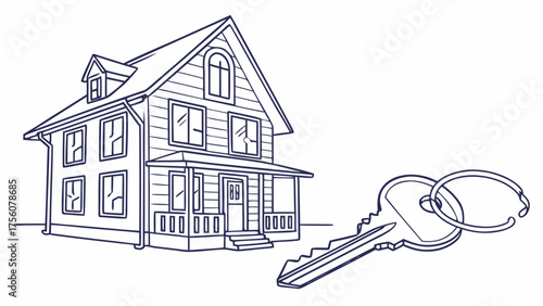 Unlock Your Dream Home with this Modern House and Key Illustration, Perfect for Real Estate Marketing and Homeownership Campaigns, Scalable Vector Graphic