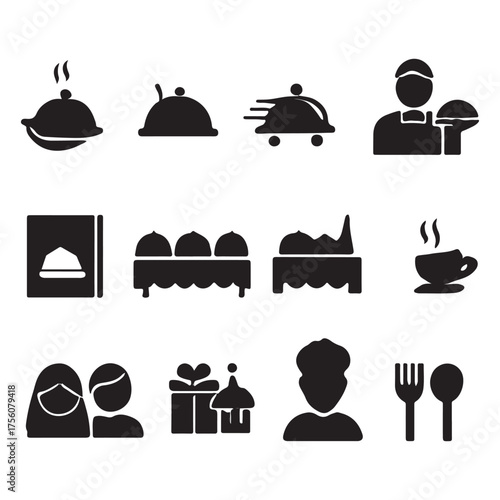 Catering line icon set. Catering service, food, delivery of ready meals, guest service, menu for event, banquet vector
