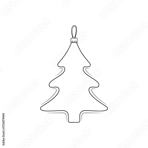 Minimalistic outline of Christmas tree decoration in black and white  